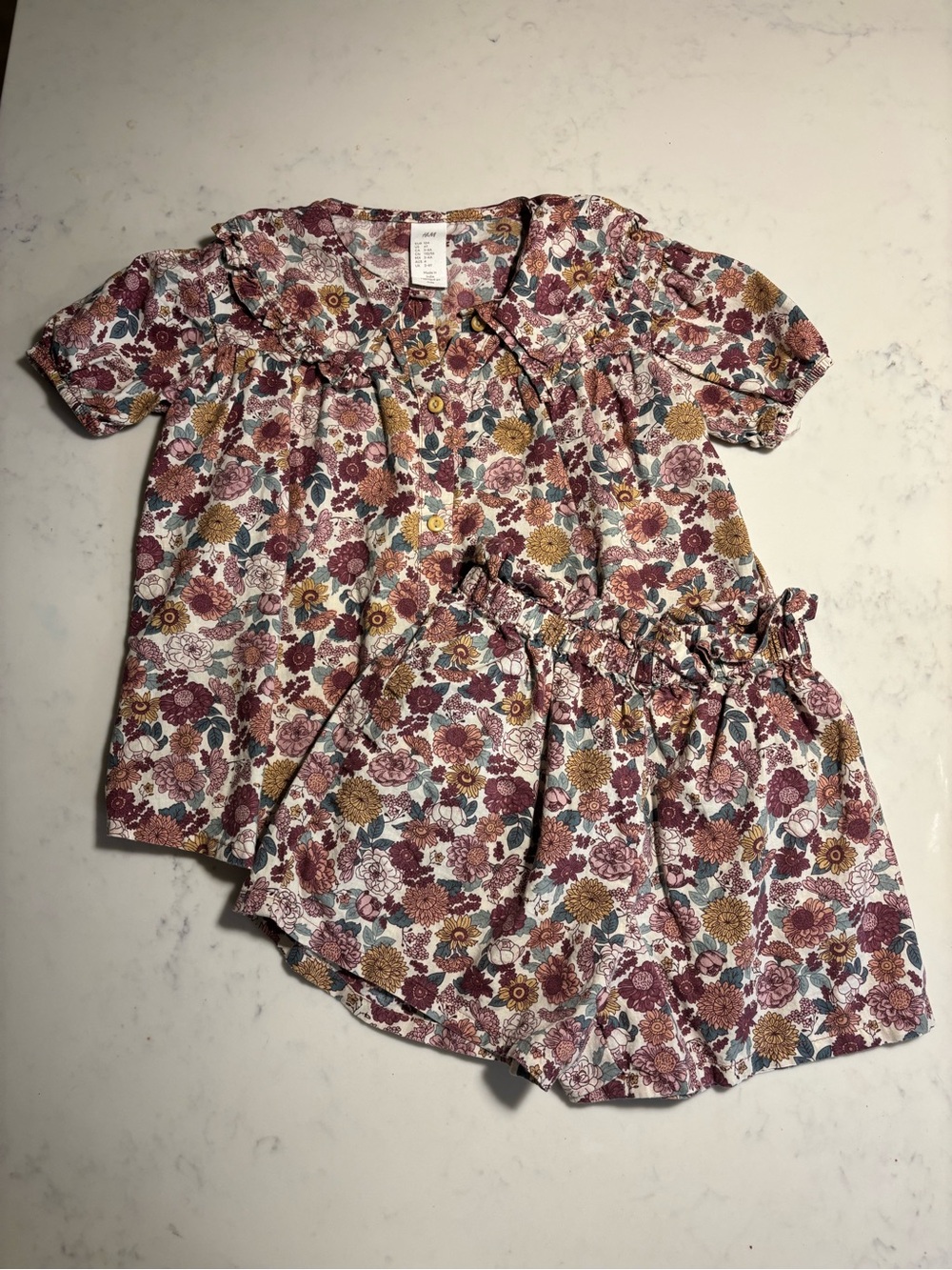 H&M Girls Floral Two-Piece Set in Pink, Burgundy, Mustard